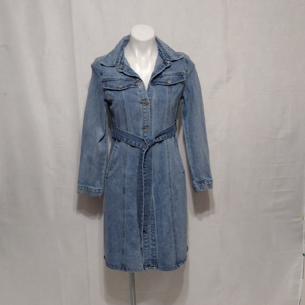 36Point5 Belted Denim Shirtdress Long Sleeve Button Front Chic Minimal Y2K Small